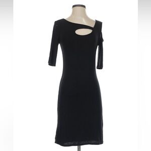 Elegant solid Black Cutout Dress knee length cold shoulder 3/4 sleeves size S